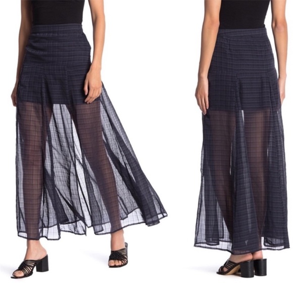 NWT NSR Ariel Maxi Skirt in Navy Plaid - Picture 1 of 6